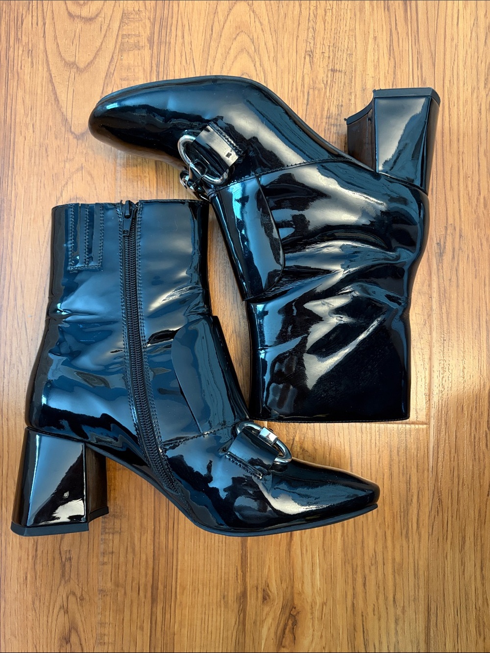 Jeffrey Campbell Women’s Black Patent Leather Slip On Booties with Buckle,size 8 - Picture 1 of 10